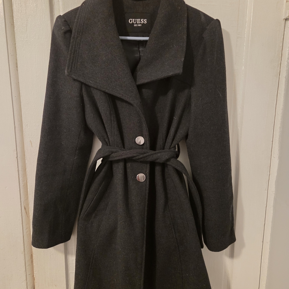 GUESS Women's Gray Belted Coat